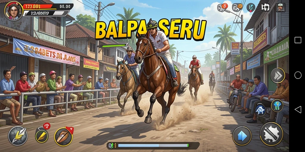 Screenshot menampilkan momen balapan seru di <strong>1234BETS</strong>.
