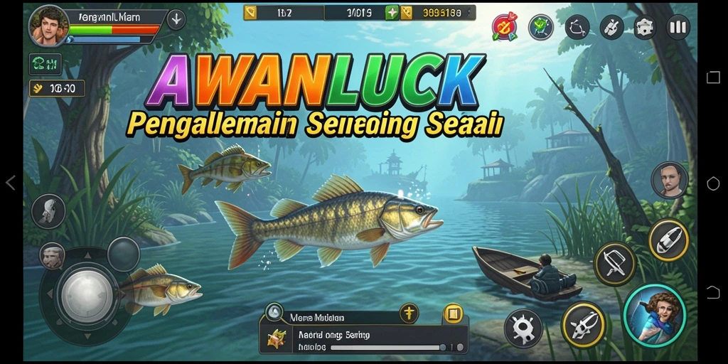 Tampilan screenshot gameplay AWANLUCK yang menampilkan aksi memancing yang mendebarkan.