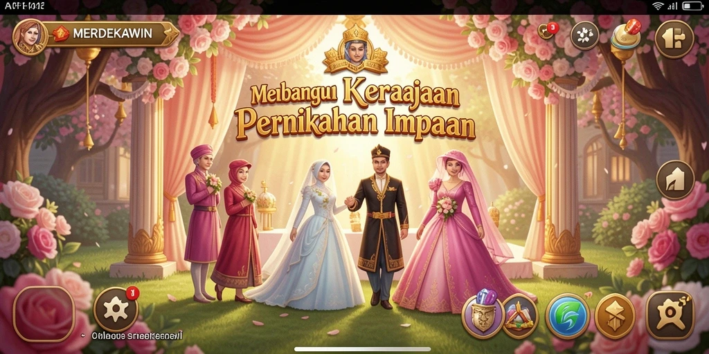 Tampilan gameplay MERDEKAWIN yang menarik dalam mengelola pernikahan.