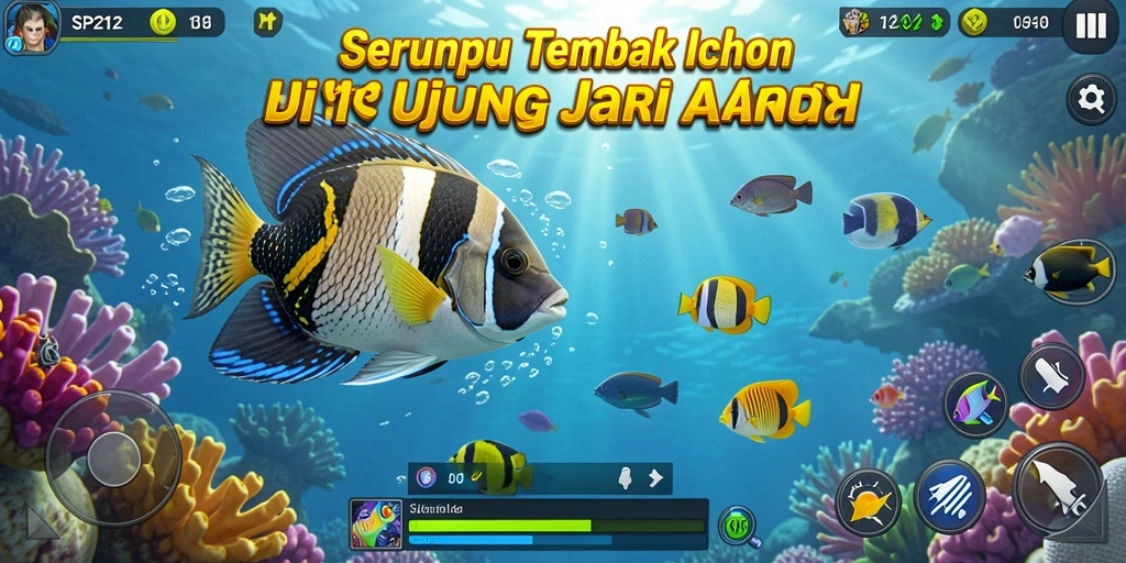 Gameplay SP212 menampilkan aksi menembak ikan yang seru dan dinamis.